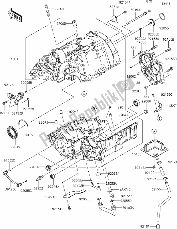 All parts for the 14 Crankcase of the Kawasaki ER 650 Z 650L Lams 2019