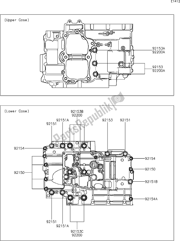 Alle onderdelen voor de 15 Crankcase Bolt Pattern van de Kawasaki ER 650 Z 650L Lams 2019