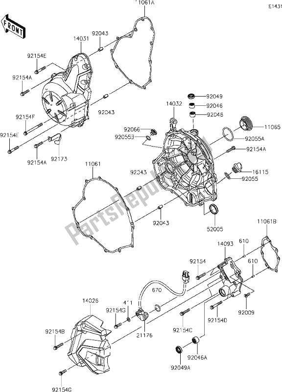 Alle onderdelen voor de 16 Engine Cover(s) van de Kawasaki ER 650 Z 650L Lams 2019