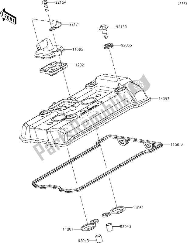 Alle onderdelen voor de 2 Cylinder Head Cover van de Kawasaki ER 650 Z 650L Lams 2019