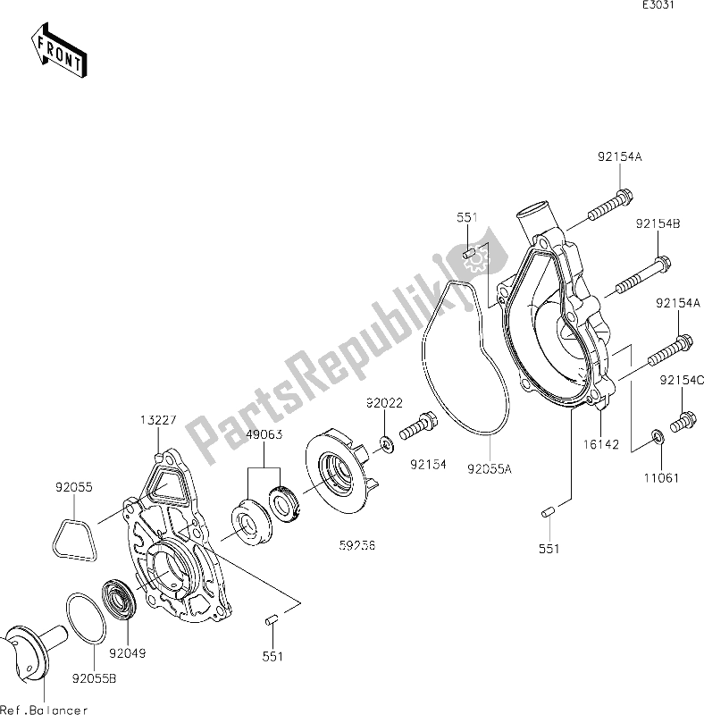 Todas las partes para 25 Water Pump de Kawasaki ER 650 Z 650L Lams 2019