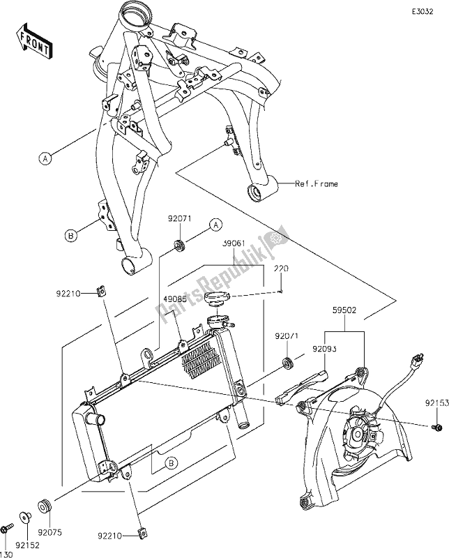 All parts for the 26 Radiator of the Kawasaki ER 650 Z 650L Lams 2019