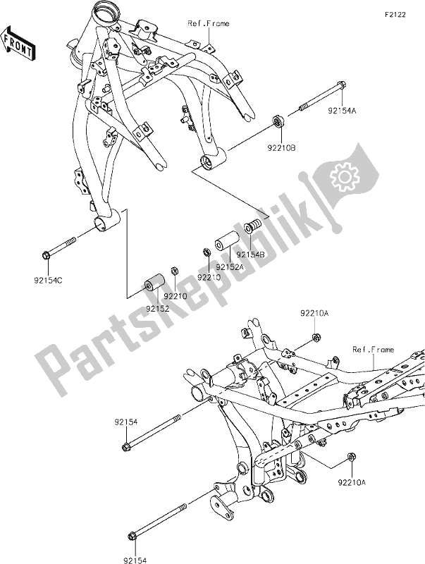 All parts for the 29 Engine Mount of the Kawasaki ER 650 Z 650L Lams 2019