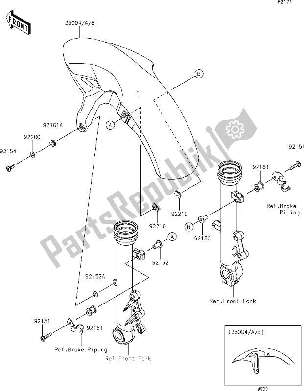 All parts for the 34 Front Fender(s) of the Kawasaki ER 650 Z 650L Lams 2019