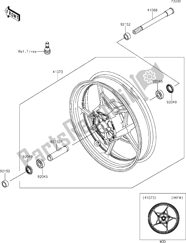 All parts for the 38 Front Hub of the Kawasaki ER 650 Z 650L Lams 2019