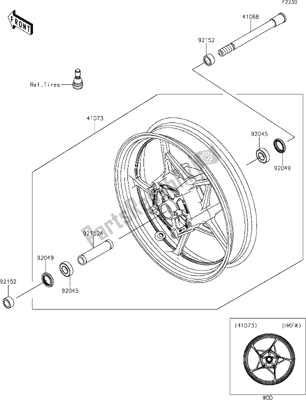 Alle onderdelen voor de 38 Front Hub van de Kawasaki ER 650 Z 650L Lams 2019