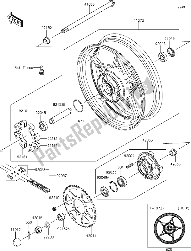 Alle onderdelen voor de 39 Rear Hub van de Kawasaki ER 650 Z 650L Lams 2019