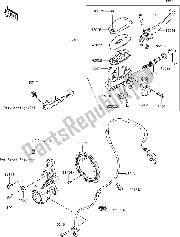 All parts for the 42 Front Master Cylinder of the Kawasaki ER 650 Z 650L Lams 2019
