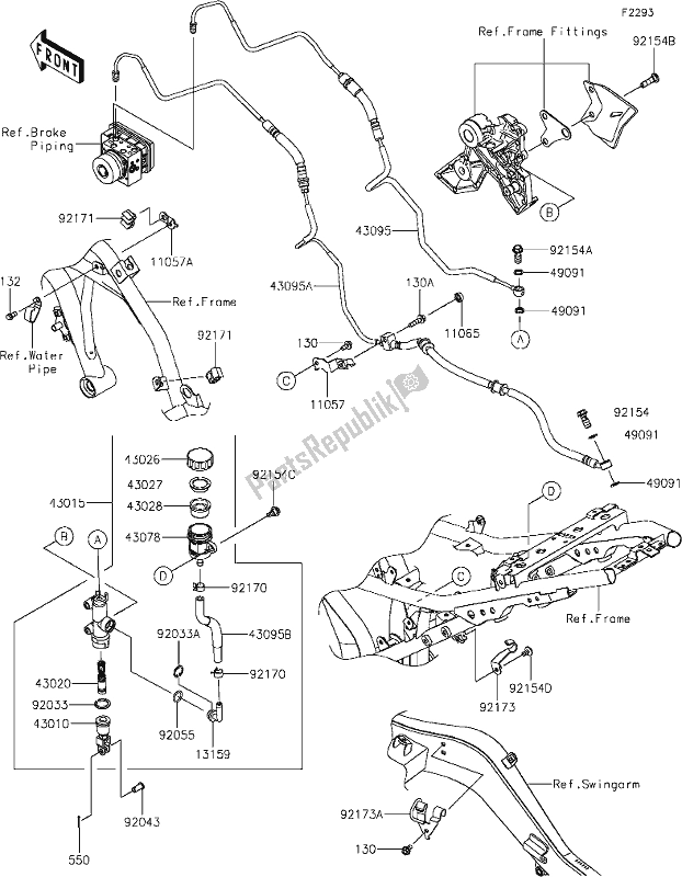 Alle onderdelen voor de 44 Rear Master Cylinder van de Kawasaki ER 650 Z 650L Lams 2019