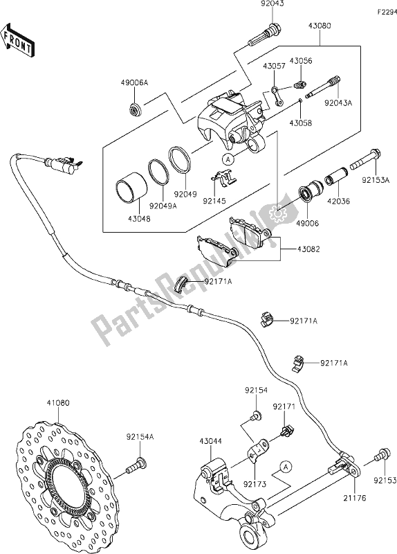 All parts for the 45 Rear Brake of the Kawasaki ER 650 Z 650L Lams 2019