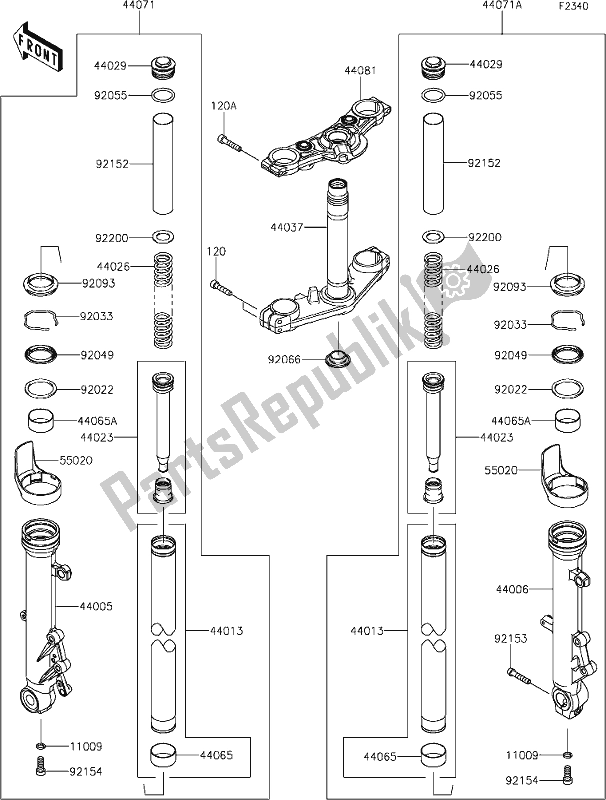 All parts for the 47 Front Fork of the Kawasaki ER 650 Z 650L Lams 2019