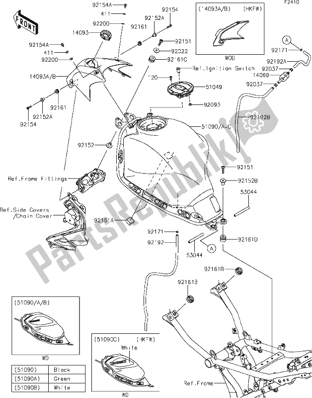 Alle onderdelen voor de 48 Fuel Tank van de Kawasaki ER 650 Z 650L Lams 2019