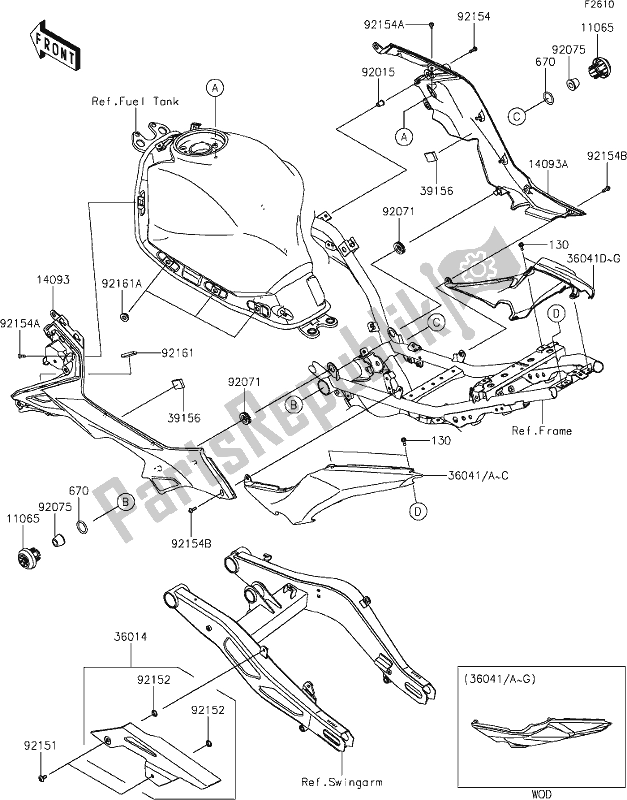 Todas las partes para 52 Side Covers/chain Cover de Kawasaki ER 650 Z 650L Lams 2019