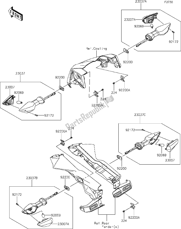 Alle onderdelen voor de 55 Turn Signals van de Kawasaki ER 650 Z 650L Lams 2019