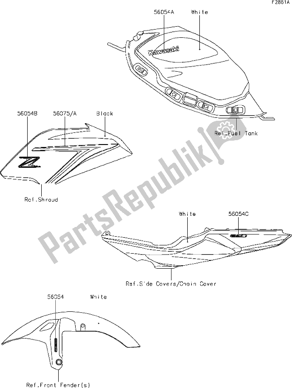 Alle onderdelen voor de 61 Decals(white)(hhfw) van de Kawasaki ER 650 Z 650L Lams 2019