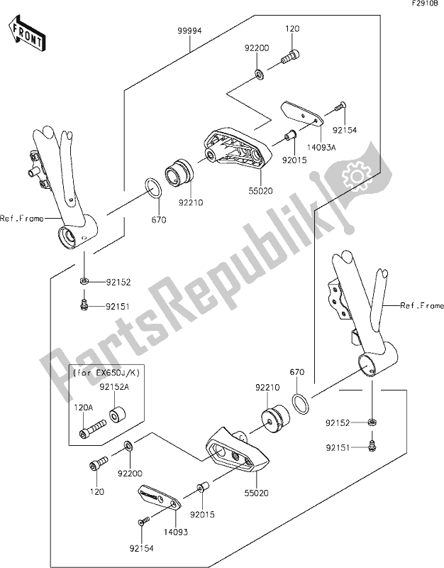 All parts for the 70 Accessory(frame Slider) of the Kawasaki ER 650 Z 650L Lams 2019