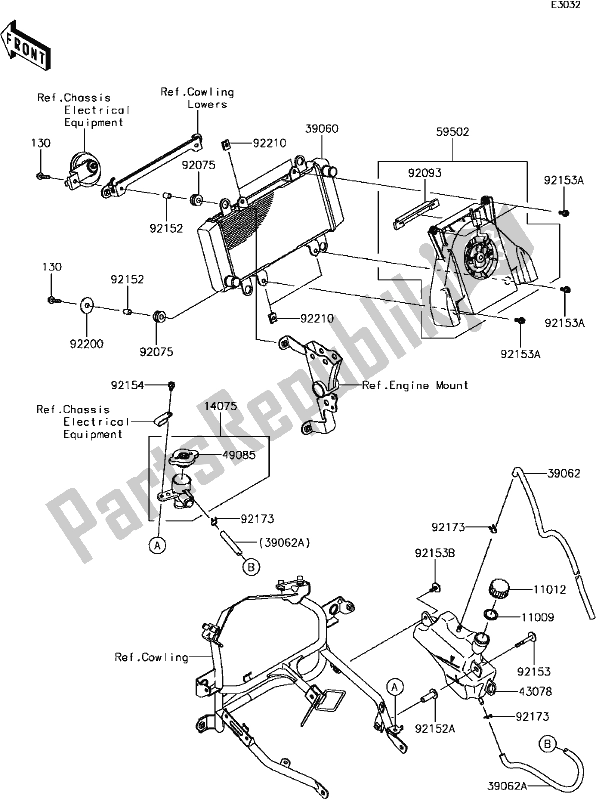 Todas as partes de C-13radiator do Kawasaki EX 300 Ninja 2017