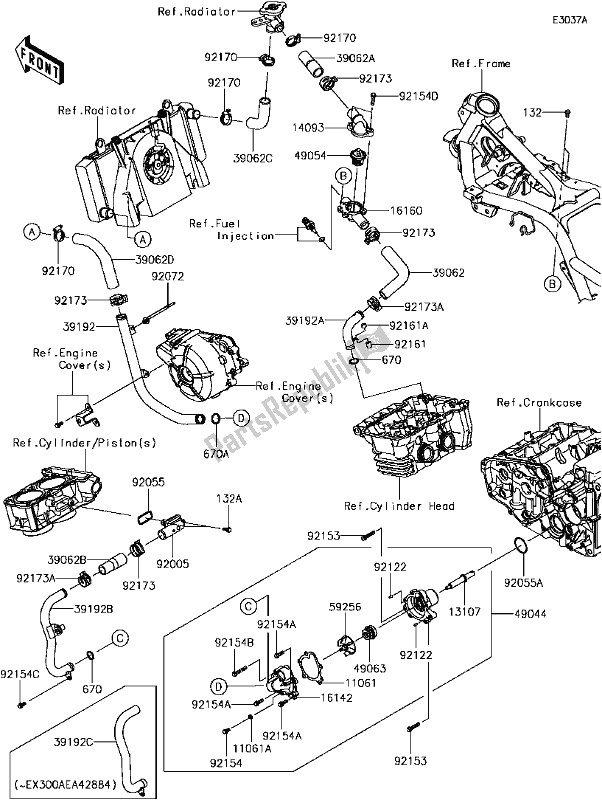 All parts for the D-4 Water Pipe(2/2)(ex300aea39568∼) of the Kawasaki EX 300 Ninja 2017