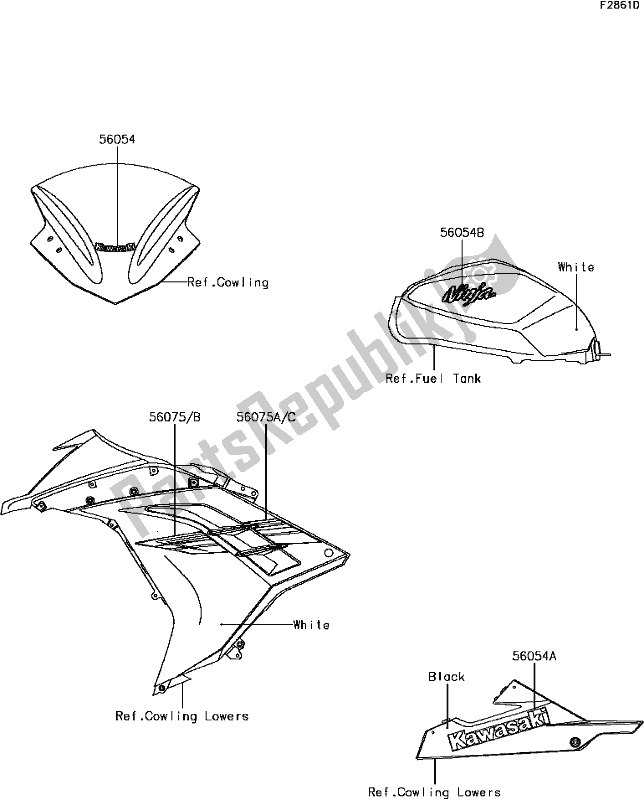 Alle onderdelen voor de H-5 Decals(white)(ahf) van de Kawasaki EX 300 Ninja 2017