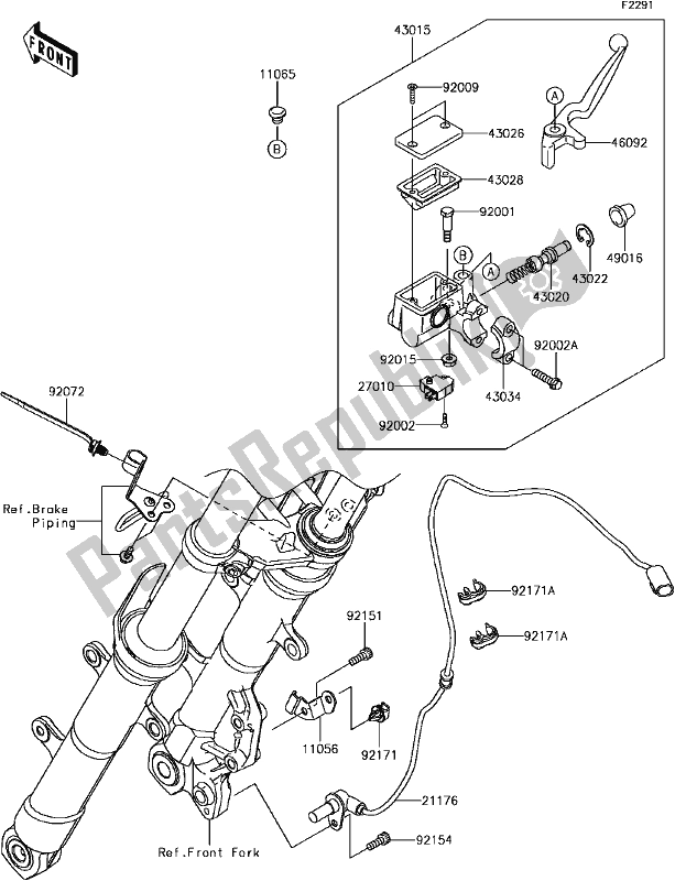 Alle onderdelen voor de F-5 Front Master Cylinder van de Kawasaki EX 300 Ninja ABS 2017