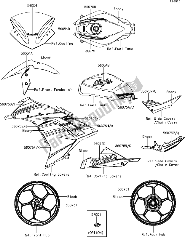 Alle onderdelen voor de H-5 Decals(green)(bgfa) van de Kawasaki EX 300 Ninja ABS 2017