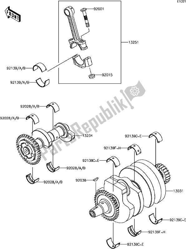 All parts for the B-10crankshaft of the Kawasaki EX 300 Ninja SE 2017