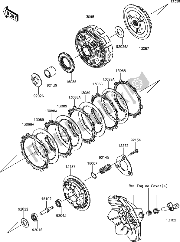 All parts for the B-11clutch of the Kawasaki EX 300 Ninja SE 2017