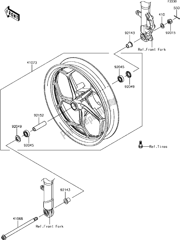 All parts for the E-13front Hub(aff) of the Kawasaki EX 300 Ninja SE 2017