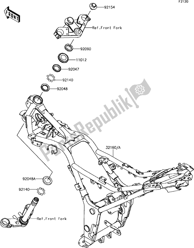 Alle onderdelen voor de E-3 Frame van de Kawasaki EX 300 Ninja SE 2017