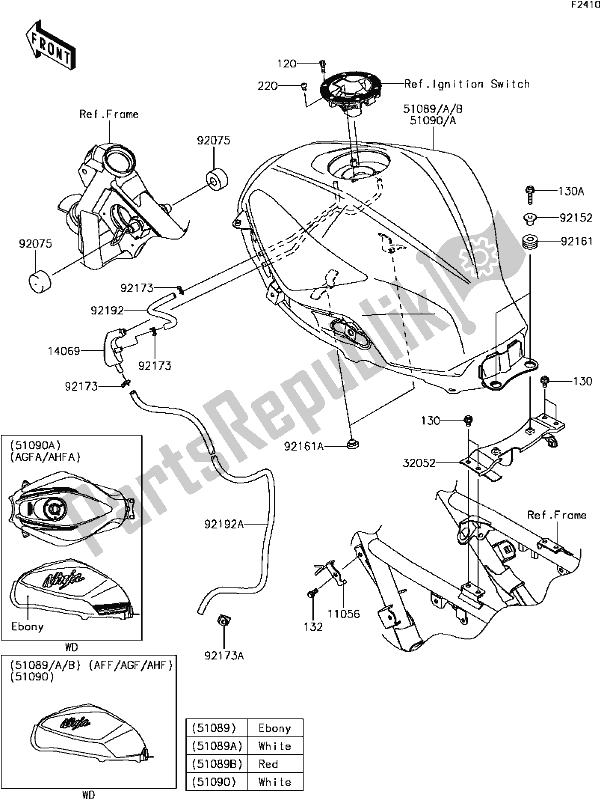 All parts for the F-13fuel Tank of the Kawasaki EX 300 Ninja SE 2017