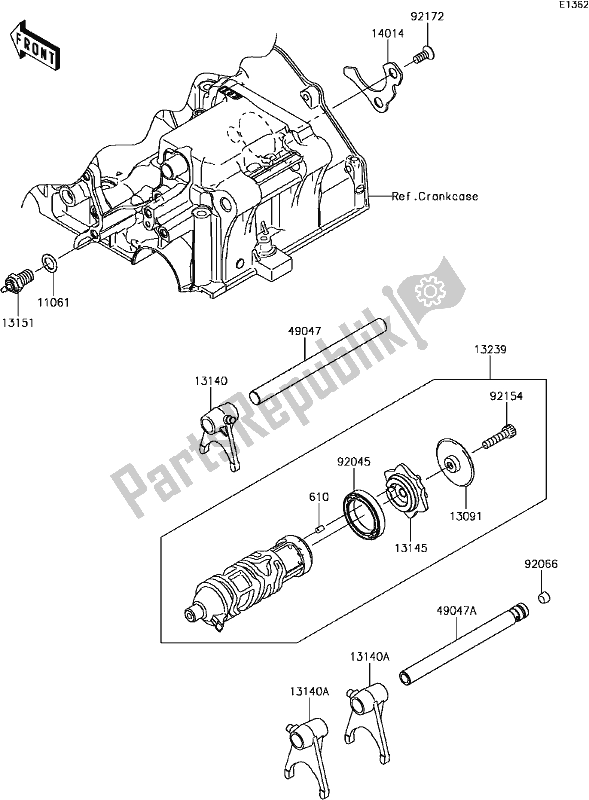 All parts for the B-13gear Change Drum/shift Fork(s) of the Kawasaki EX 300 Ninja SE ABS 2017