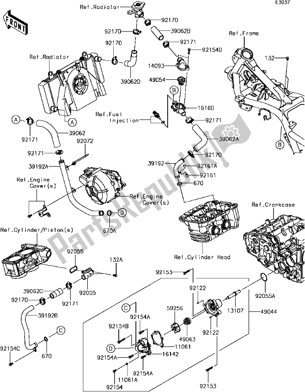 All parts for the C-14water Pipe(∼ex300aea39567) of the Kawasaki EX 300 Ninja SE ABS 2017