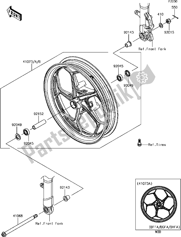 All parts for the E-13front Hub of the Kawasaki EX 300 Ninja SE ABS 2017