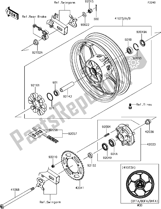 All parts for the E-14rear Hub of the Kawasaki EX 300 Ninja SE ABS 2017