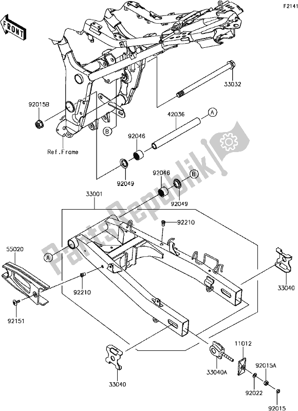 All parts for the E-6 Swingarm of the Kawasaki EX 300 Ninja SE ABS 2017