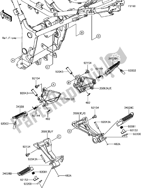 All parts for the E-8 Footrests of the Kawasaki EX 300 Ninja SE ABS 2017