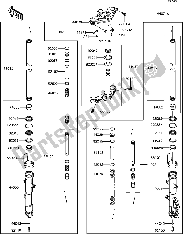 All parts for the F-11front Fork of the Kawasaki EX 300 Ninja SE ABS 2017