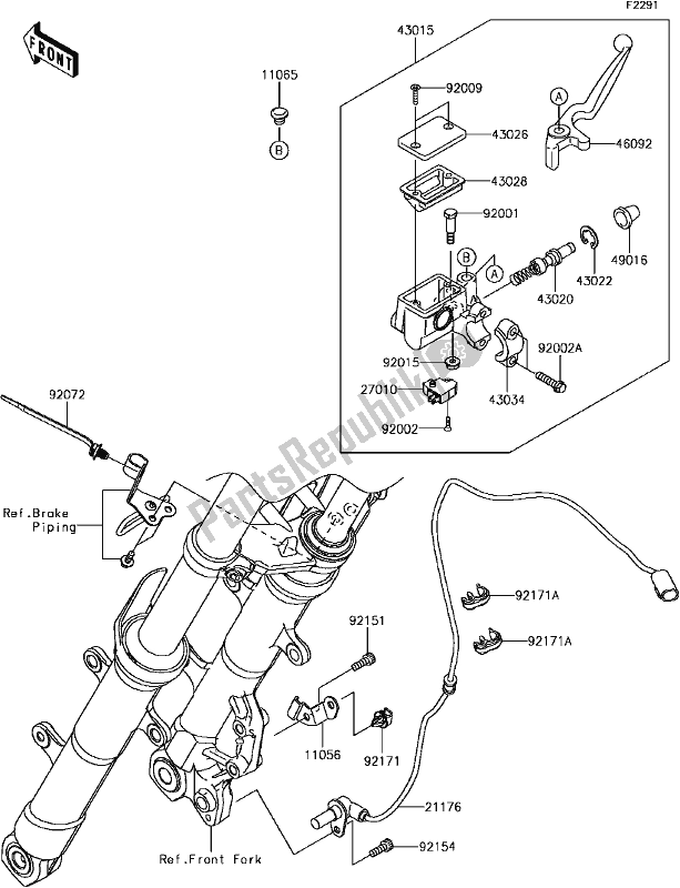 Toutes les pièces pour le F-5 Front Master Cylinder du Kawasaki EX 300 Ninja SE ABS 2017