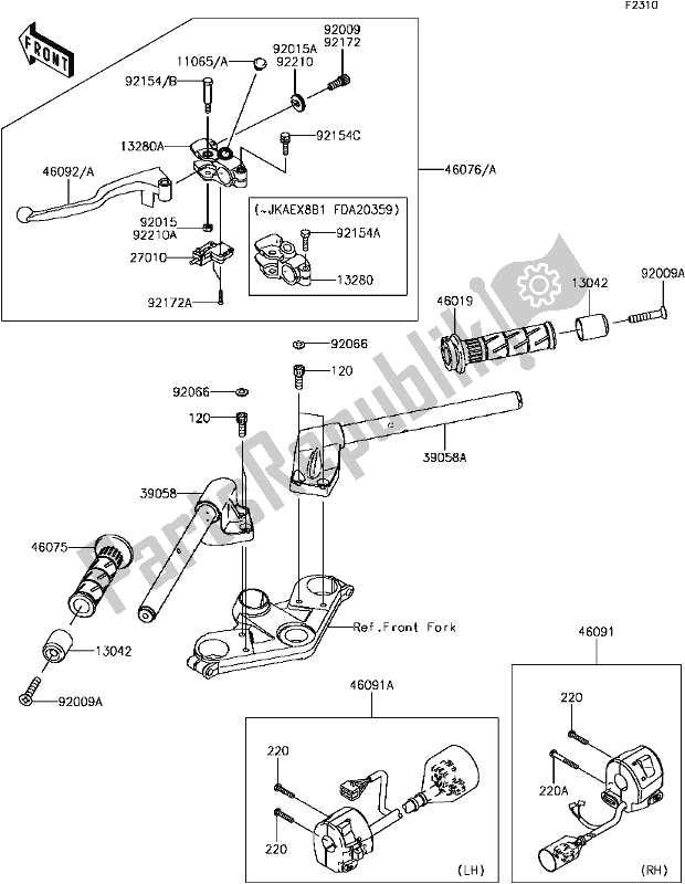 All parts for the F-9 Handlebar(1/2) of the Kawasaki EX 300 Ninja SE ABS 2017