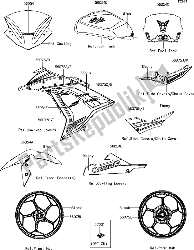 All parts for the G-13decals(blue)(bffa) of the Kawasaki EX 300 Ninja SE ABS 2017