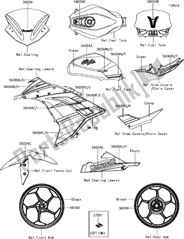 All parts for the G-14decals(green)(bffa) of the Kawasaki EX 300 Ninja SE ABS 2017