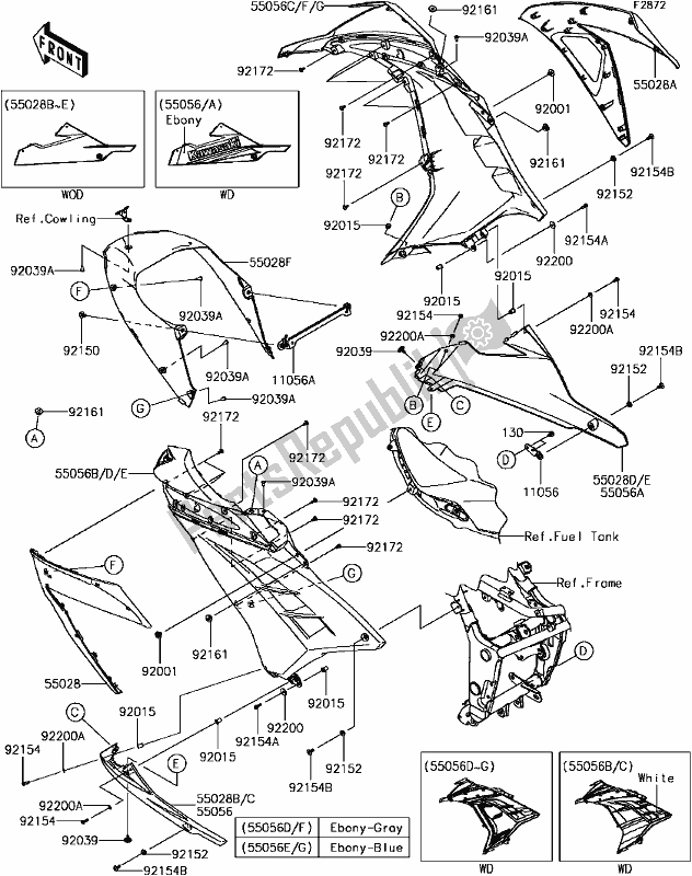 All parts for the H-11cowling Lowers(bffa) of the Kawasaki EX 300 Ninja SE ABS 2017