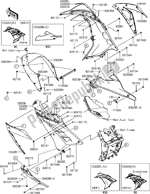 Toutes les pièces pour le H-12cowling Lowers(bgf/bgfa) du Kawasaki EX 300 Ninja SE ABS 2017