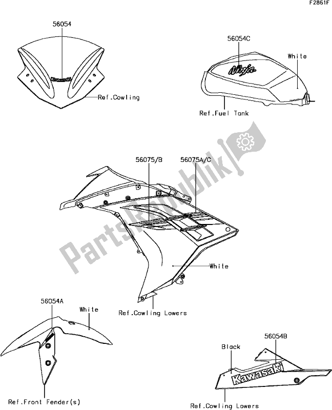 All parts for the H-7 Decals(white)(bhf) of the Kawasaki EX 300 Ninja SE ABS 2017