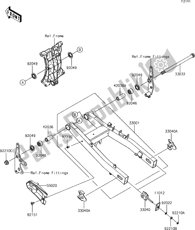 All parts for the 32 Swingarm of the Kawasaki EX 400 Ninja 2018