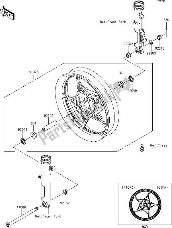 Tutte le parti per il 39 Front Hub del Kawasaki EX 400 Ninja 2018