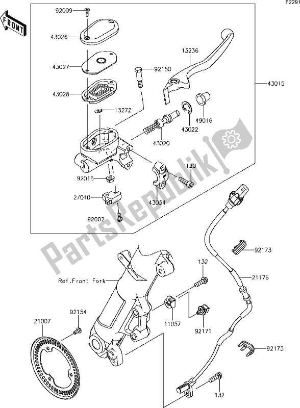 Alle onderdelen voor de 43 Front Master Cylinder van de Kawasaki EX 400 Ninja 2018