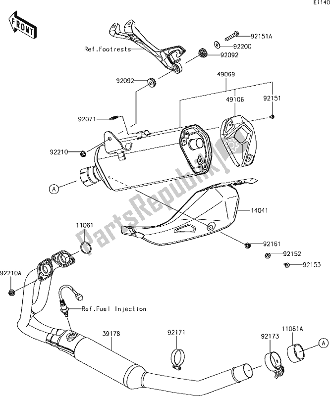 All parts for the 5 Muffler(s) of the Kawasaki EX 400 Ninja 2018