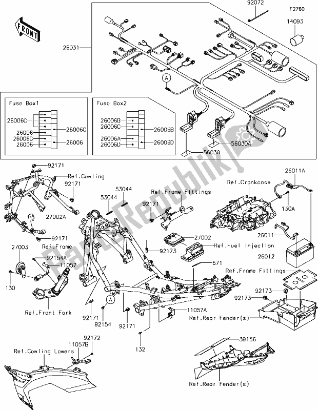 All parts for the 57 Chassis Electrical Equipment of the Kawasaki EX 400 Ninja 2018