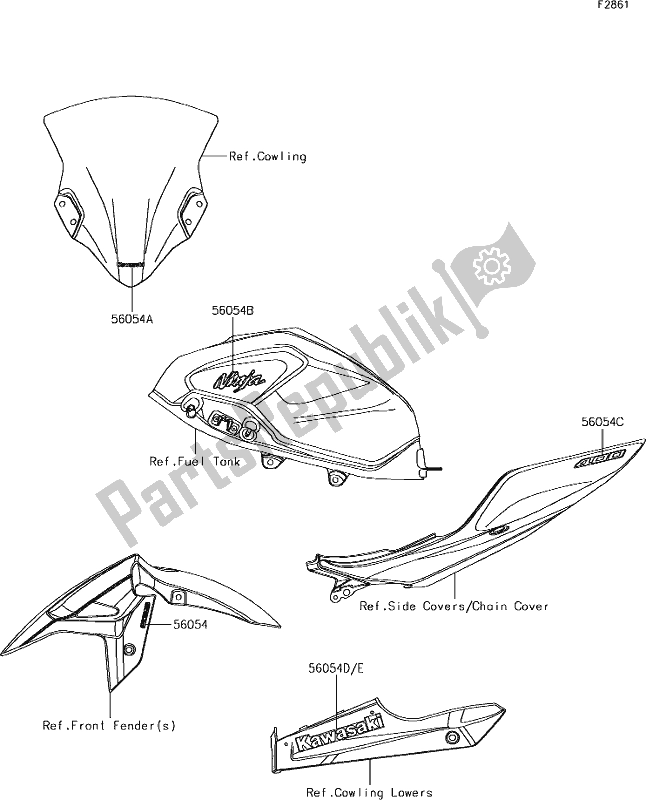 All parts for the 61 Decals(black)(gjf) of the Kawasaki EX 400 Ninja 2018